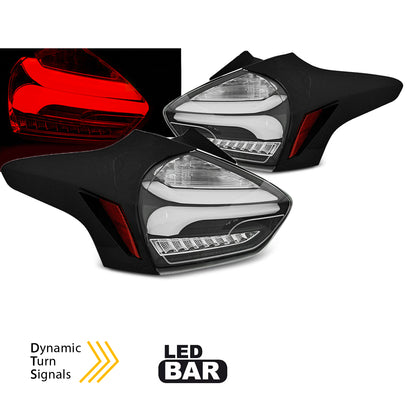 Rücklichter passend für Ford Focus 3 15-18 Hatchback Schwarz sequenziell LED