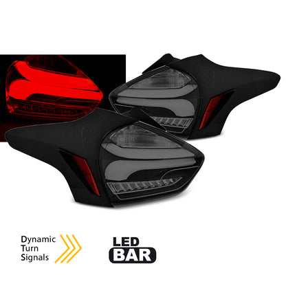 Rücklichter passend für Ford Focus 3 15-18 Hatchback Schwarz Smoke sequenziell LED