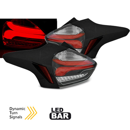 Rücklichter passend für Ford Focus 3 15-18 Hatchback Schwarz Rot sequenziell LED