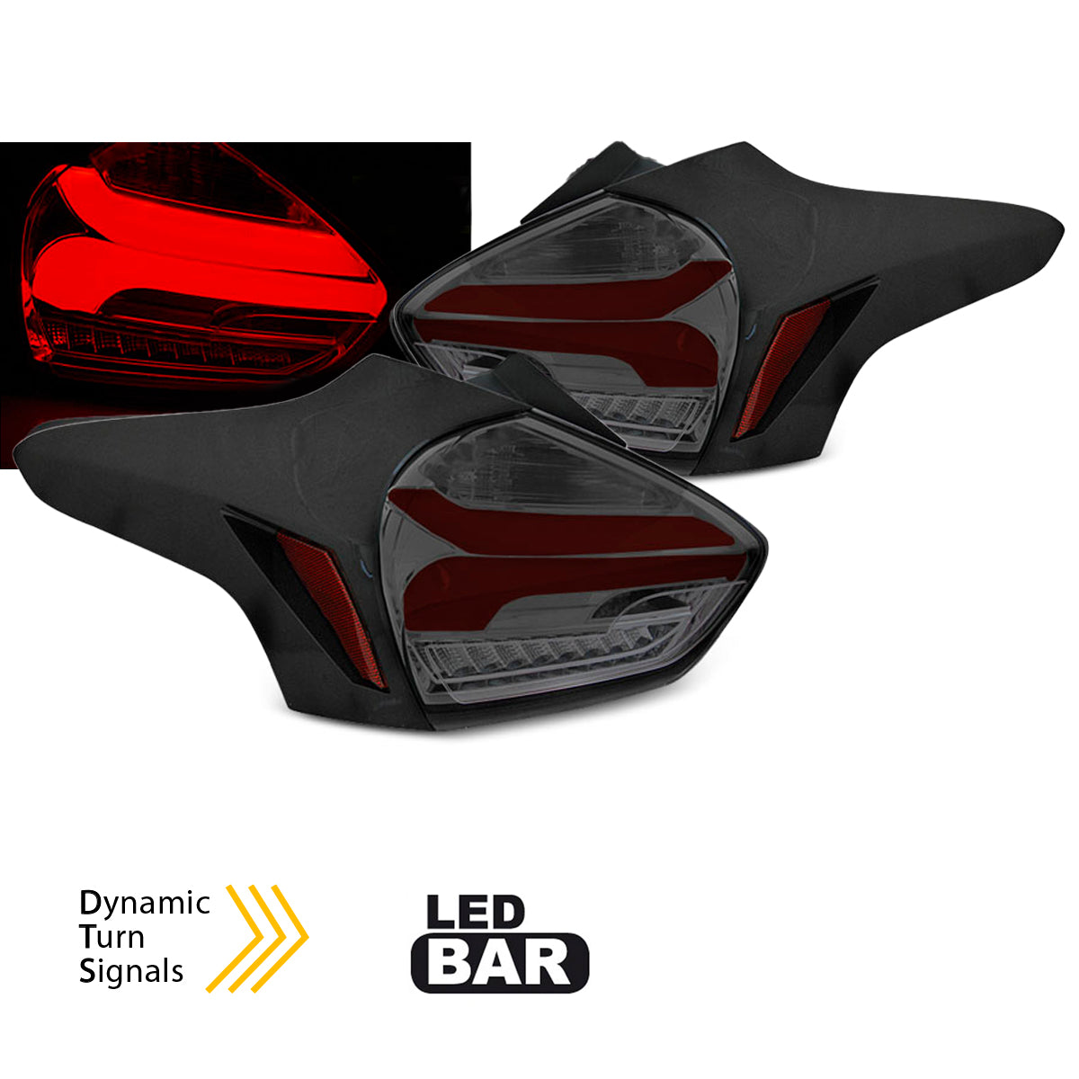 Rücklichter passend für Ford Focus 3 15-18 Hatchback Smoke Rot sequenziell LED