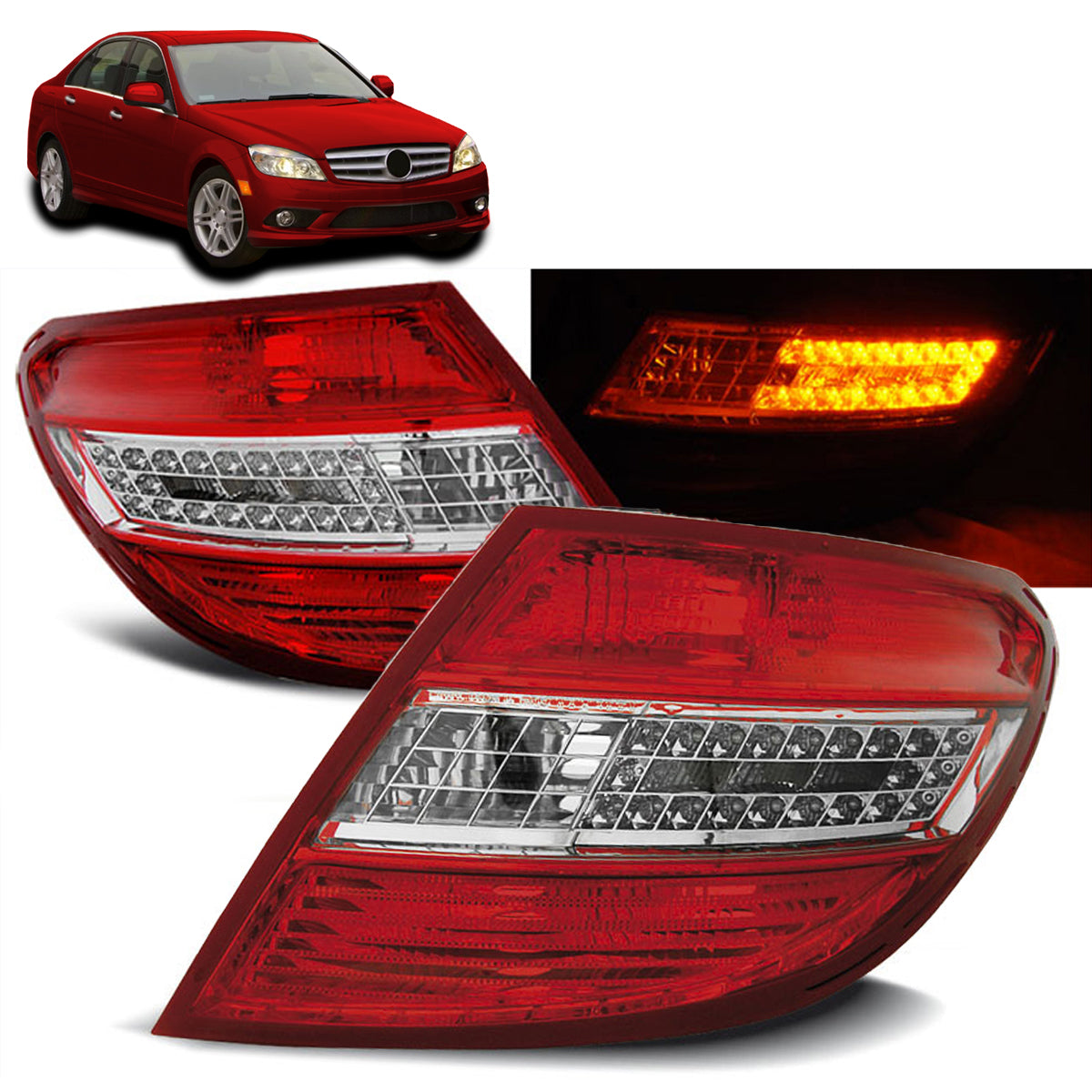 LED Rücklichter Rot Weiß passend für Mercedes C-Klasse W204 Limousine 07-10