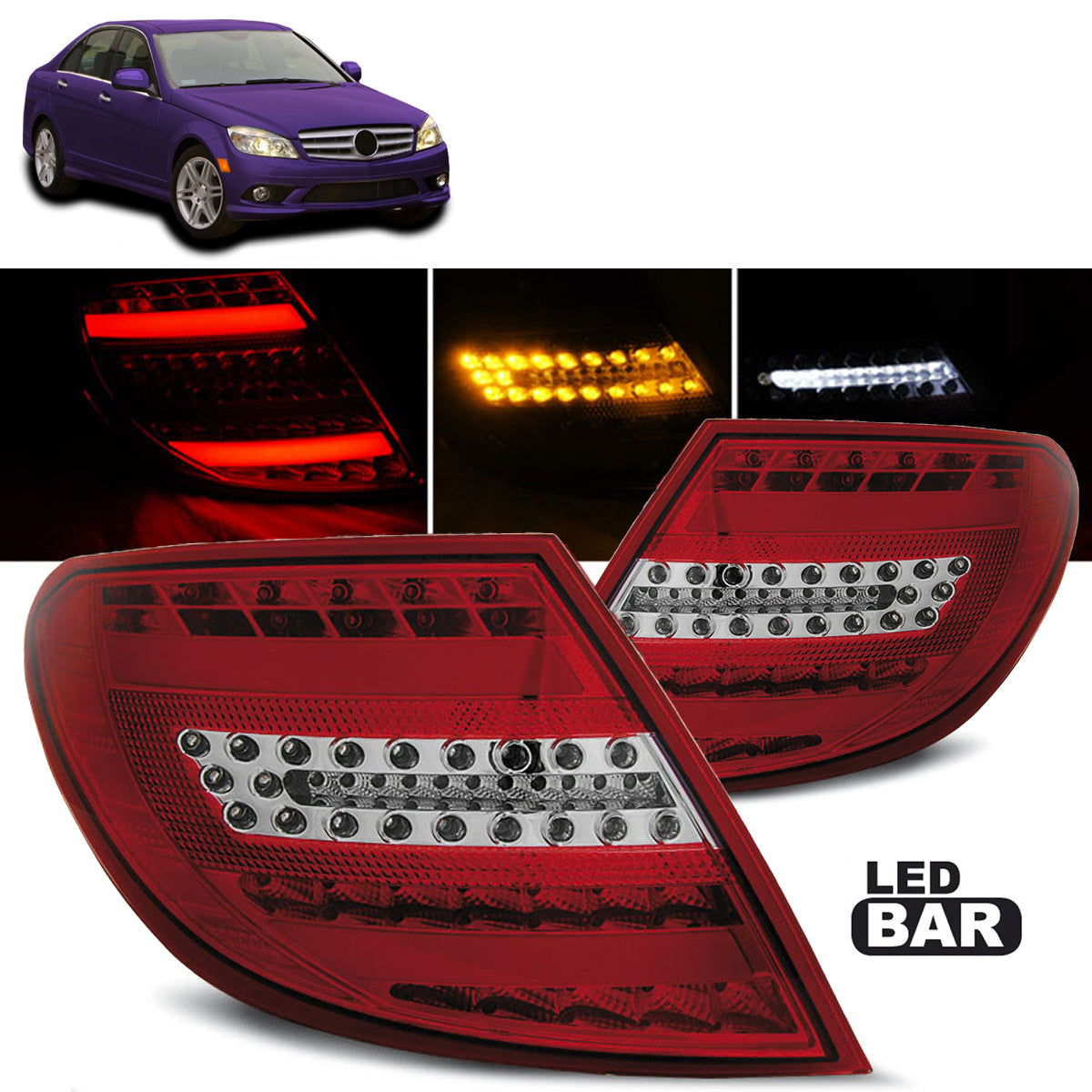 LED Leiste Rücklichter Rot Weiß passend für Mercedes C-Klasse W204 Limousine 07-10