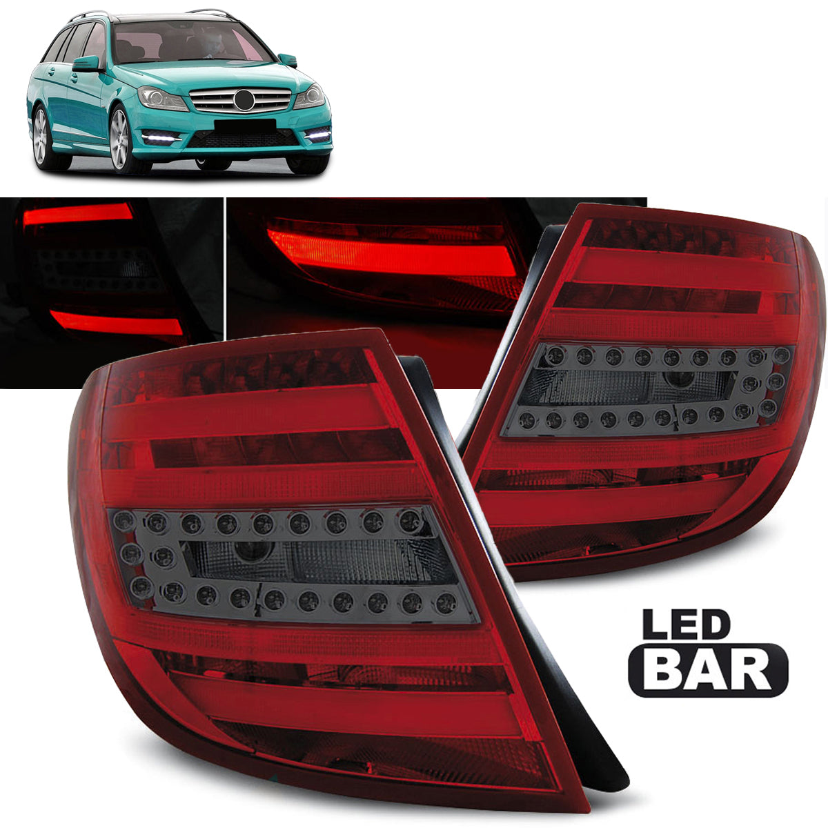 LED Leiste Rücklichter Rot Smoke passend für Mercedes C-Klasse W204 Kombi 07-10