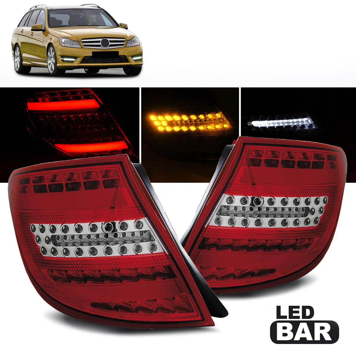 LED Leiste Rücklichter Rot Weiß passend für Mercedes C-Klasse W204 Kombi 07-10