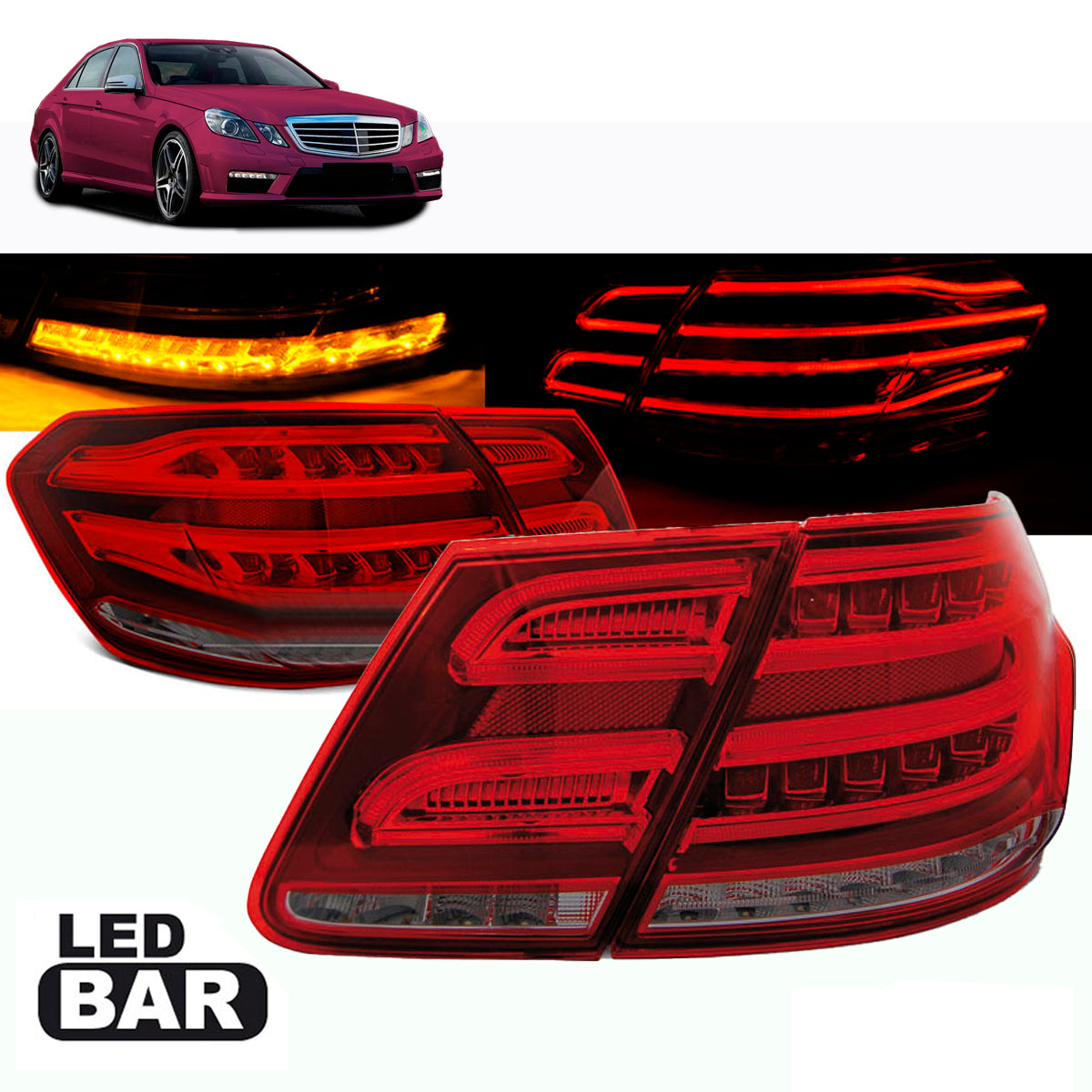 LED Rücklichter Rot Rauch passend für Mercedes W212 E-Klasse 09-13 mit Glühbirne P21