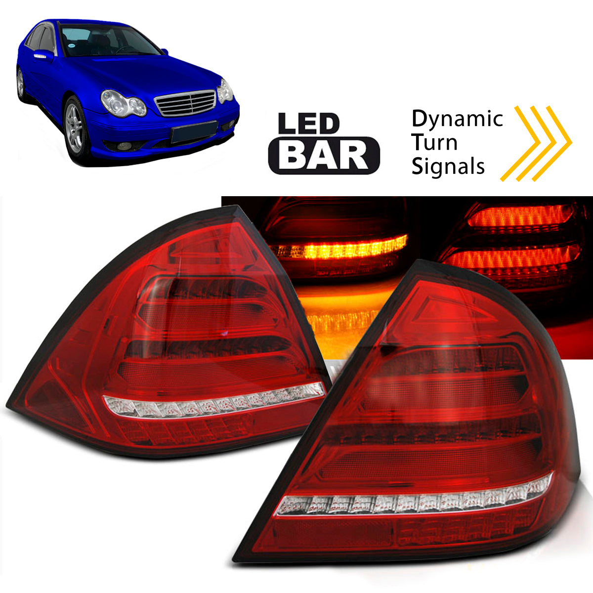LED BAR Rücklichter Rot Weiß SEQ passend für Mercedes W203 Limousine 00-04