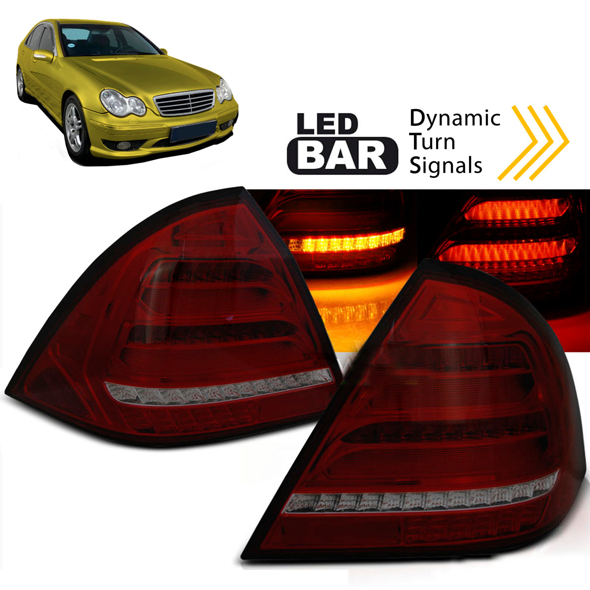 LED BAR Rücklichter Rot Rauch SEQ passend für Mercedes W203 Limousine 00-04