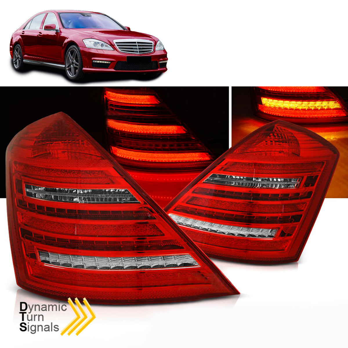 LED Rücklichter Rot Weiß SEQ W222 LOOK passend für Mercedes W221 S-Klasse 05-09