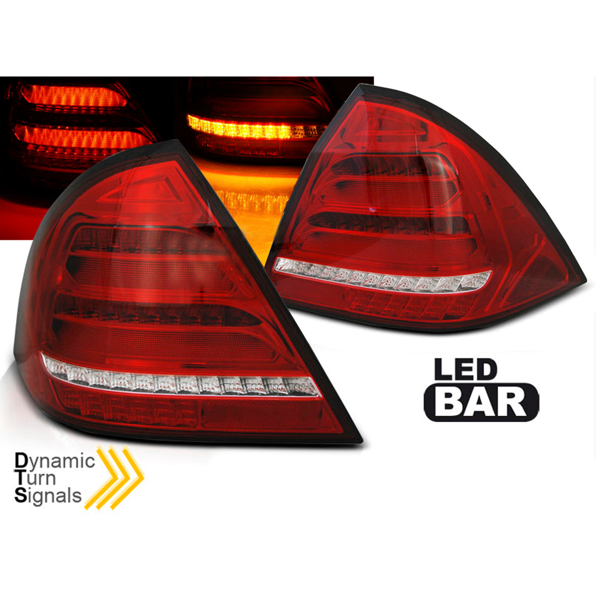 Rücklichter passend für Mercedes W203 Limousine 04-07 Rot Weiß LED BAR