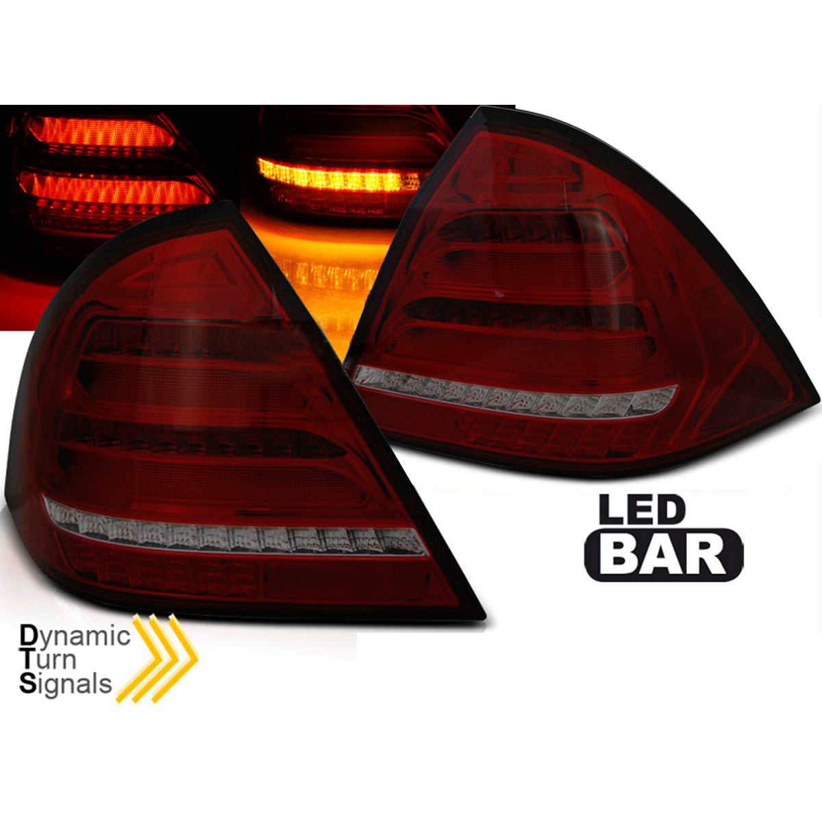 Rücklichter passend für Mercedes W203 Limousine 04-07 Rot Rauch LED BAR