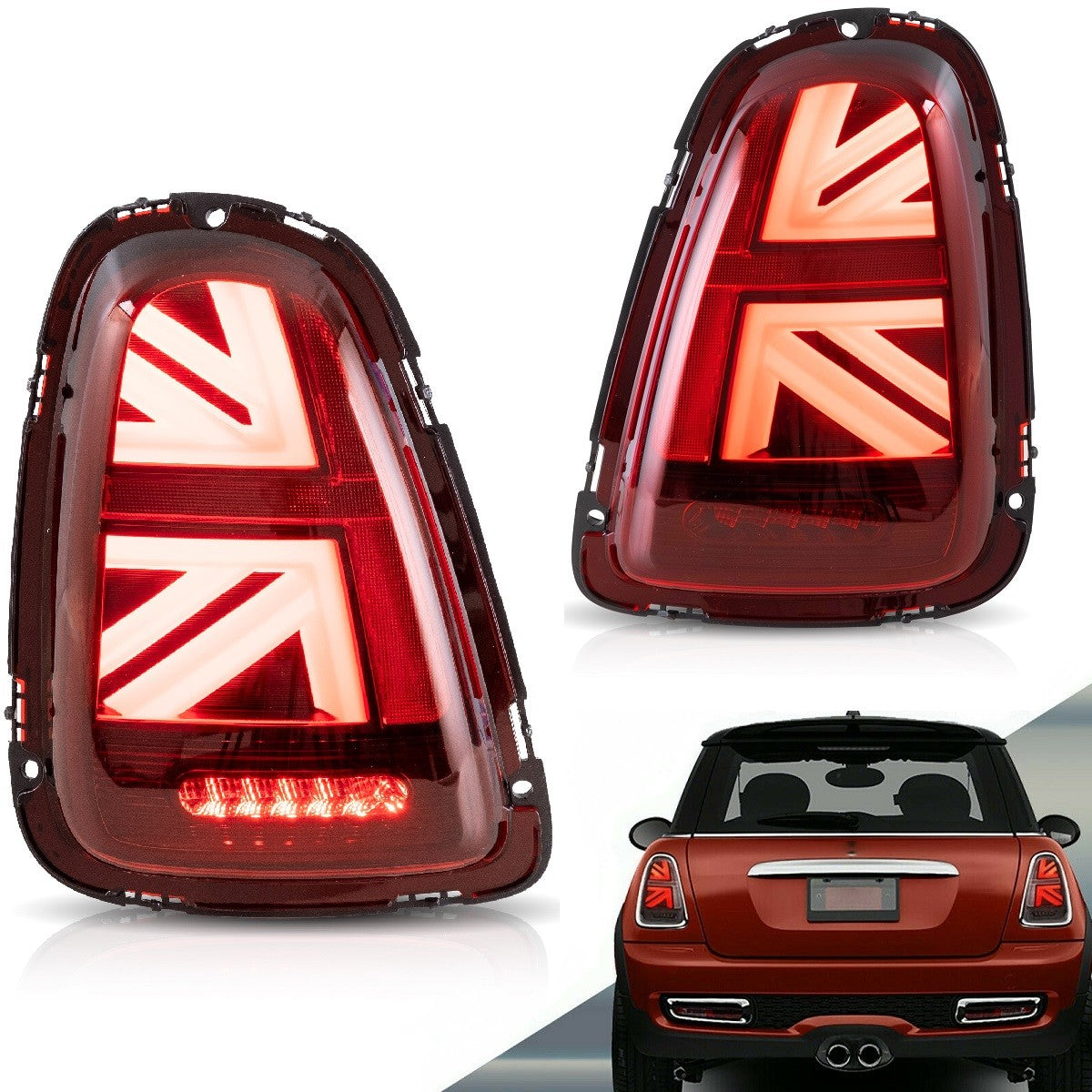 LED Rote Union Jack Rücklichter passend für MINI Hatchback R56 / Cabrio 06-13