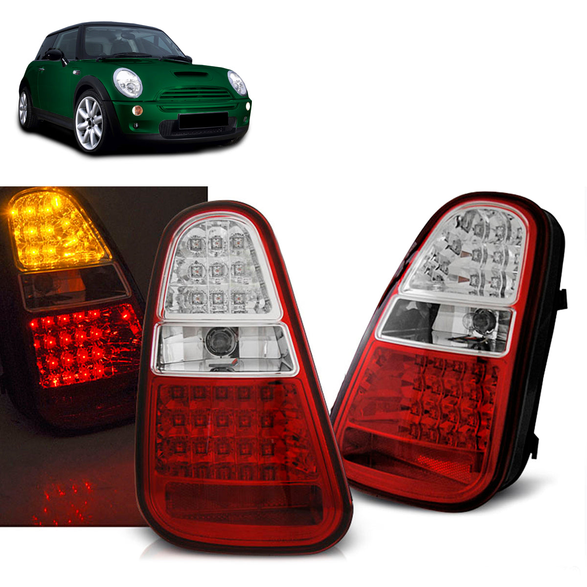 Rücklichter passend für MINI Cooper R50 /R52 /R53 04-06 Rot Weiß LED