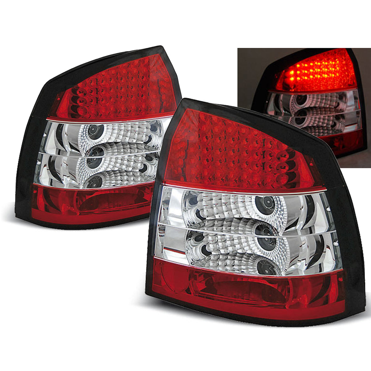 Rücklichter passend für Opel Astra G 09.97-02.04 3D/5D Rot Weiß LED