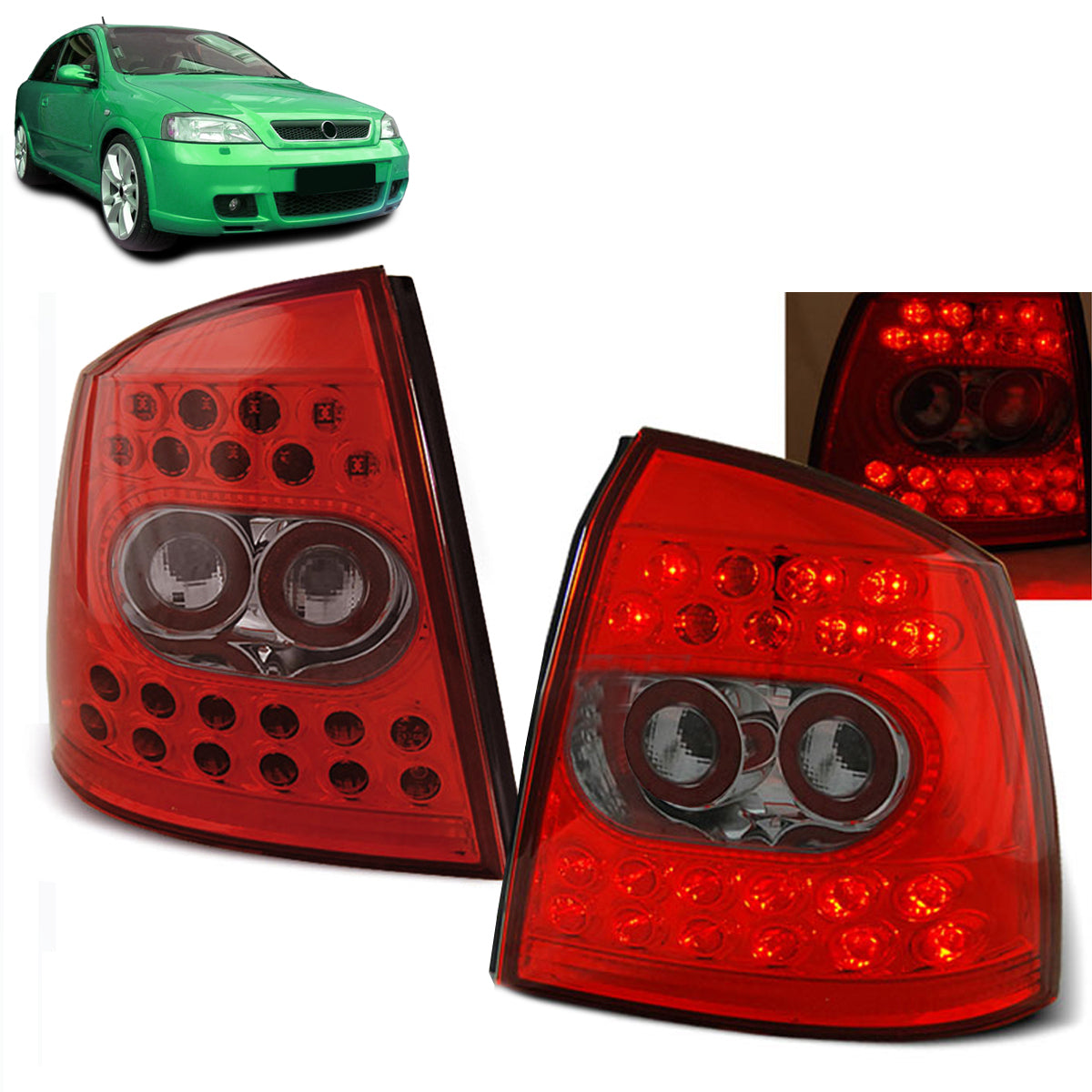 Rücklichter passend für Opel Astra G 09.97-02.04 Rot Weiß LED