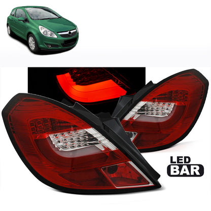 Rücklichter passend für Opel Corsa D 3D 04.06-14 Rot Weiß LED Leiste