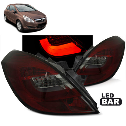 Rücklichter passend für Opel Corsa D 3D 04.06-14 Rot Rauch LED Leiste