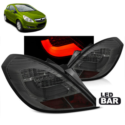 Rücklichter passend für Opel Corsa D 3D 04.06-14 Rauch LED Leiste