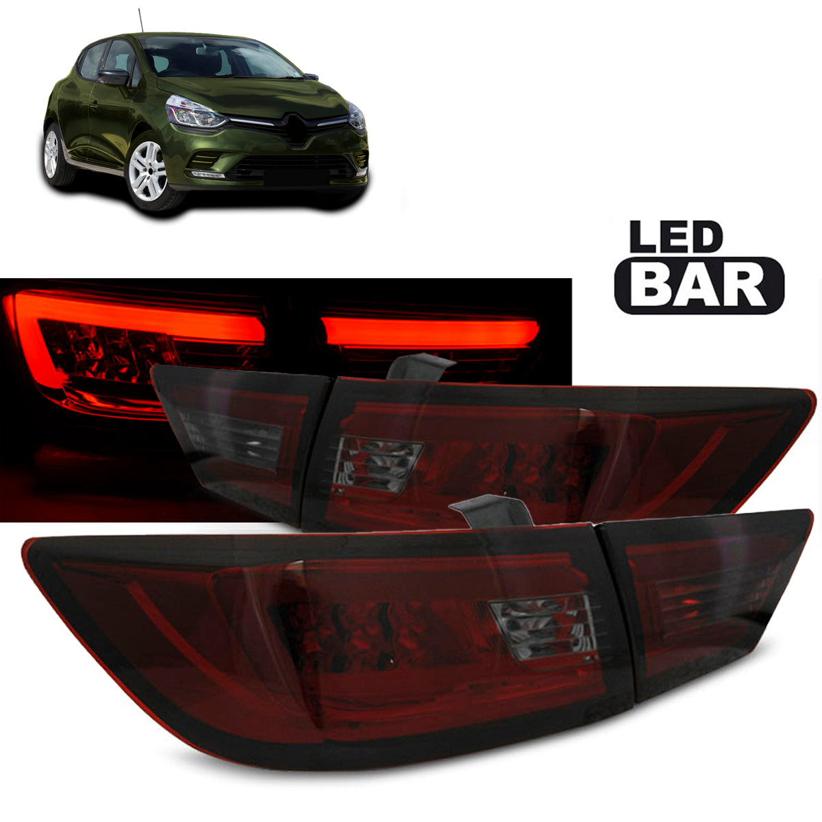 Rücklichter passend für Renault Clio IV 13-16 Hatchback LED Leiste Rot Rauch