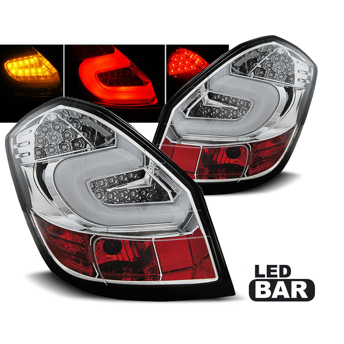 LED BAR Rücklichter Chrom passend für Skoda Fabia II 07-06.14