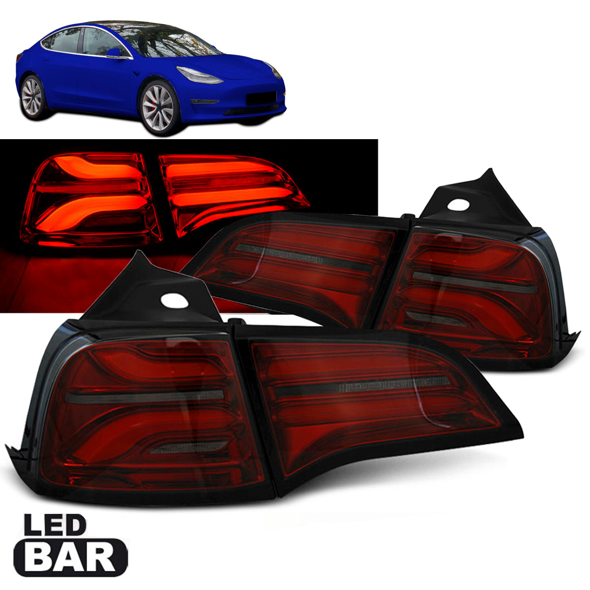 LED BAR Rücklichter Rot Rauch passend für Tesla Model 3 17-/ Model Y
