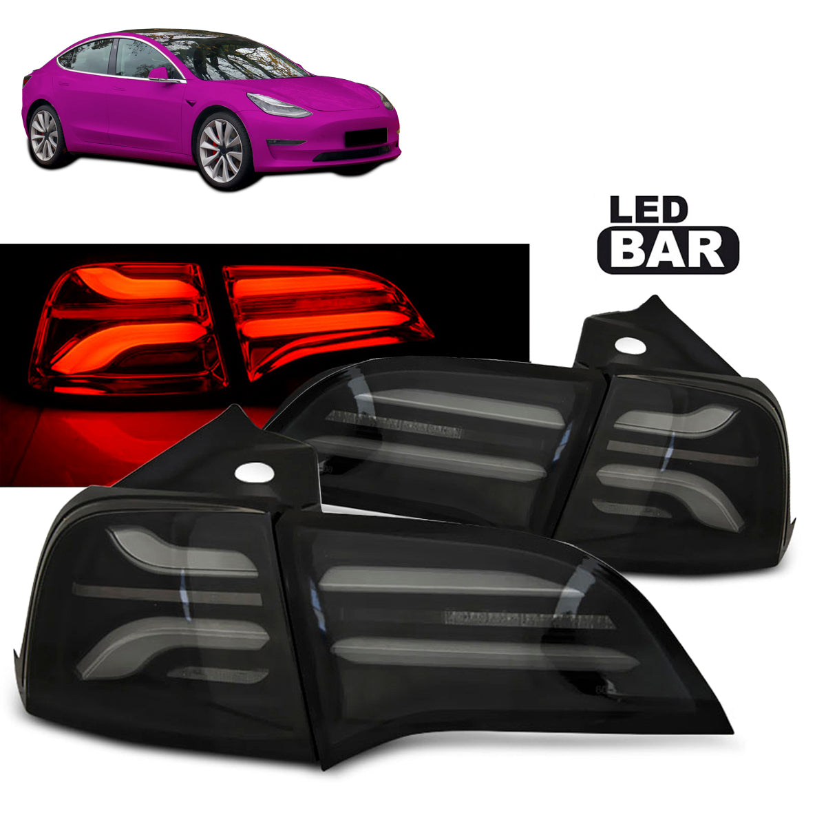 LED BAR Rücklichter Rauch Schwarz passend für Tesla Model 3 17-/ Model Y