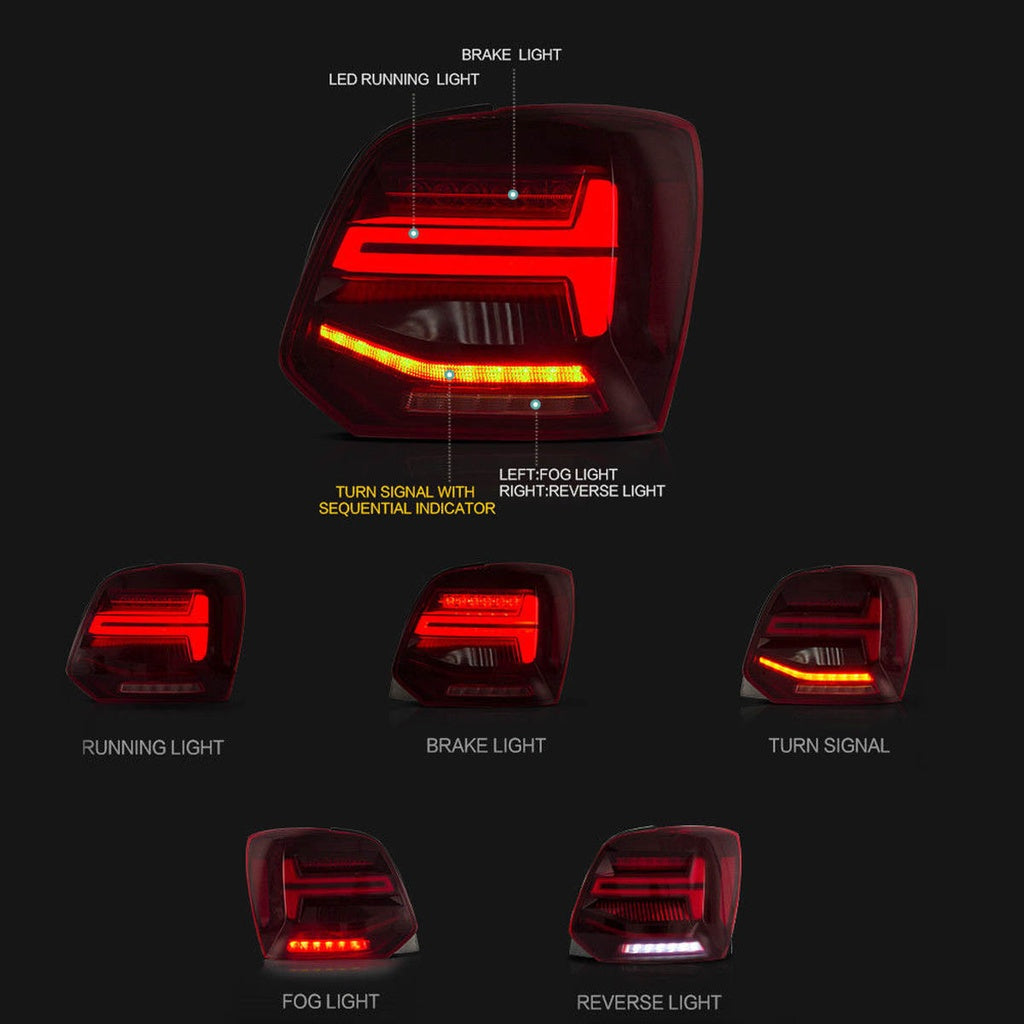 Heckleuchten Full LED Dynamisch Rot Klar passend für VW POLO 6R Vor-Facelift 2009-2014