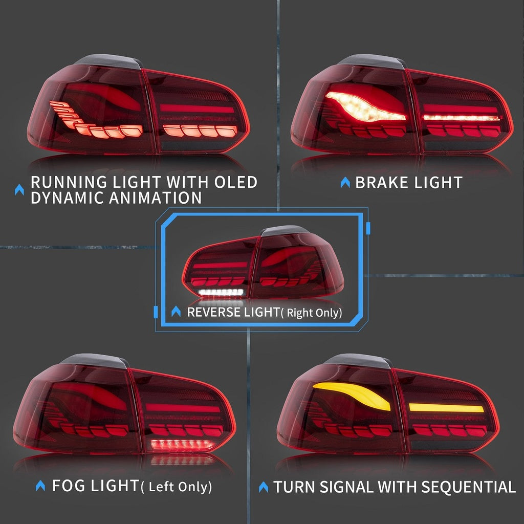 Heckleuchten Dynamisch LED Rot passend für VW Golf 6 2008-2012