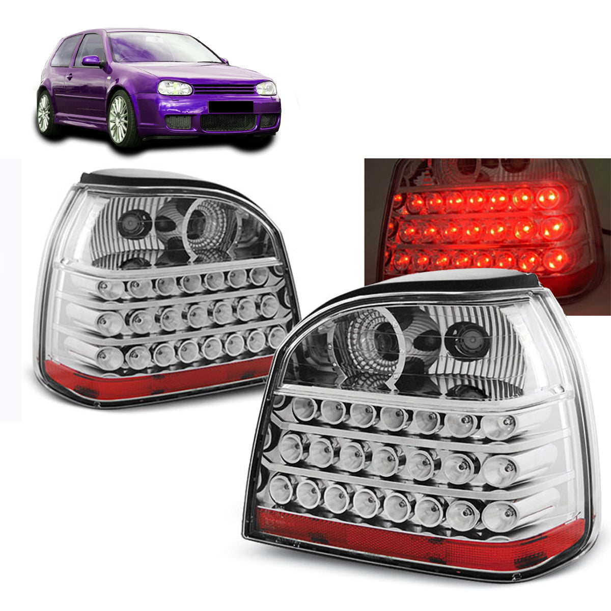 LED Rücklichter Chrom passend für VW Golf 3 09.91-08.97