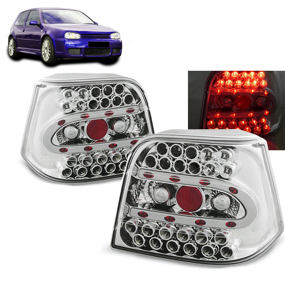 LED Rücklichter Chrom passend für VW Golf 4 09.97-09.03