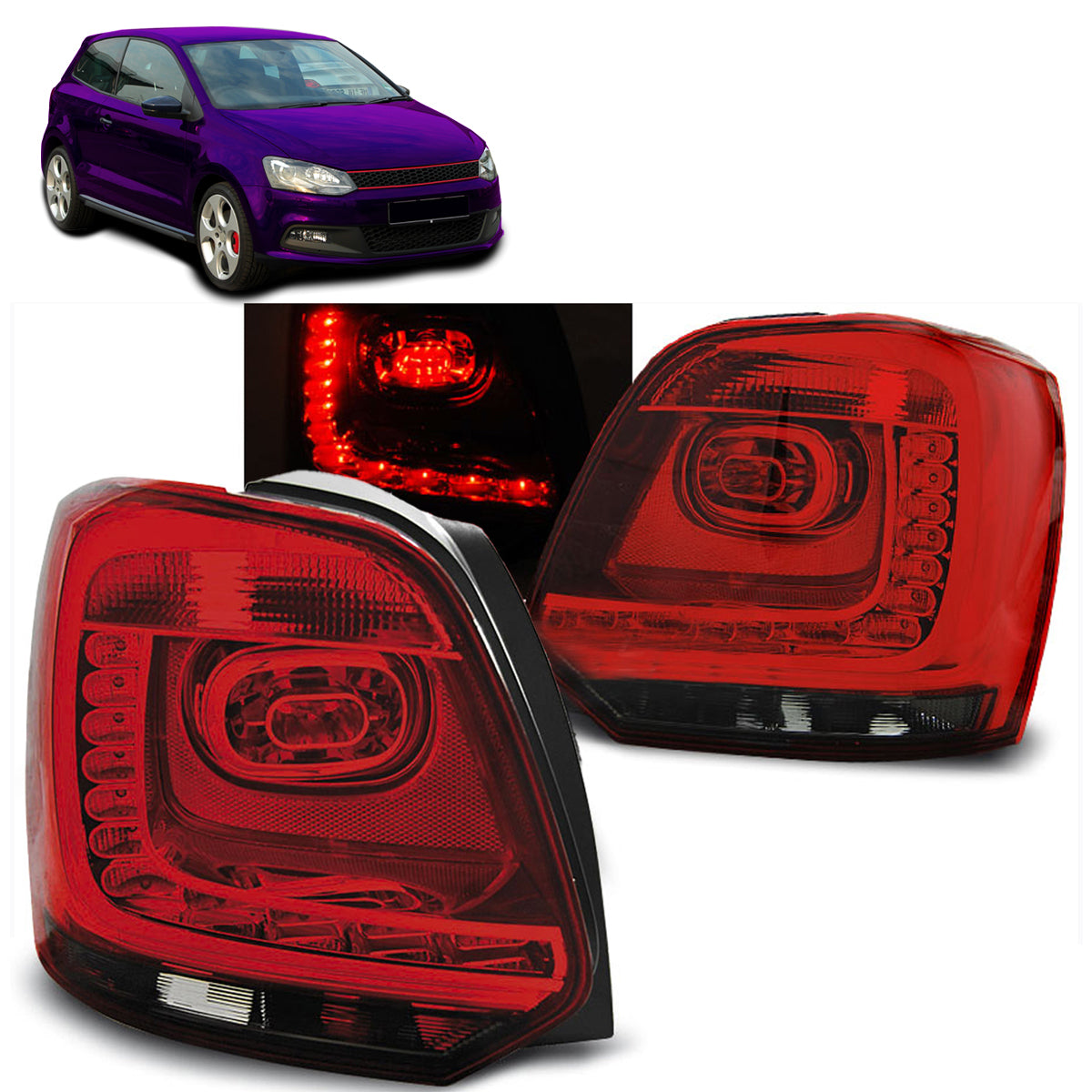 LED Rücklichter Rot Rauch passend für VW Polo 09-14