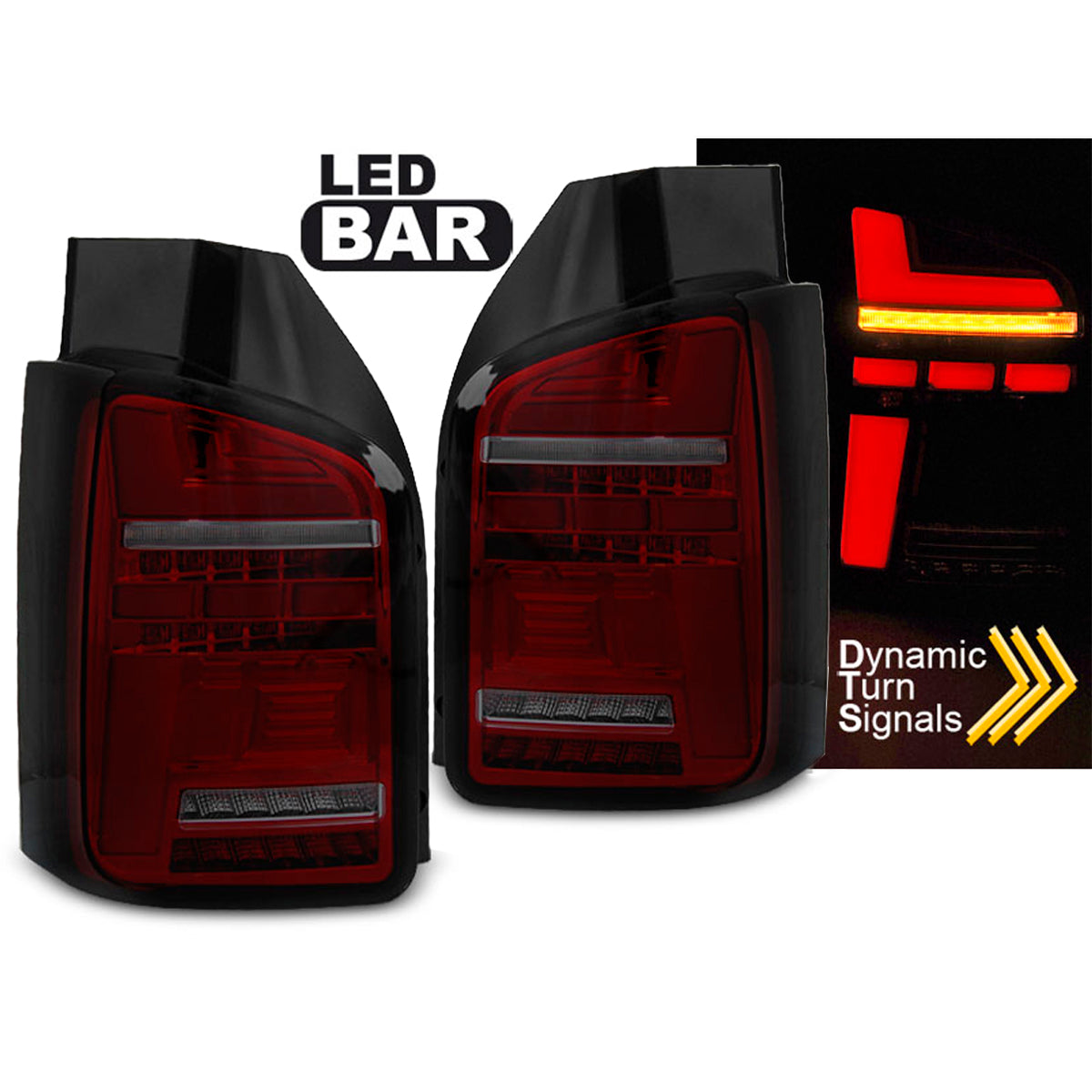 Rücklichter VW T5 04.03-09 Rot Rauch Voll-LED SEQ Blinker