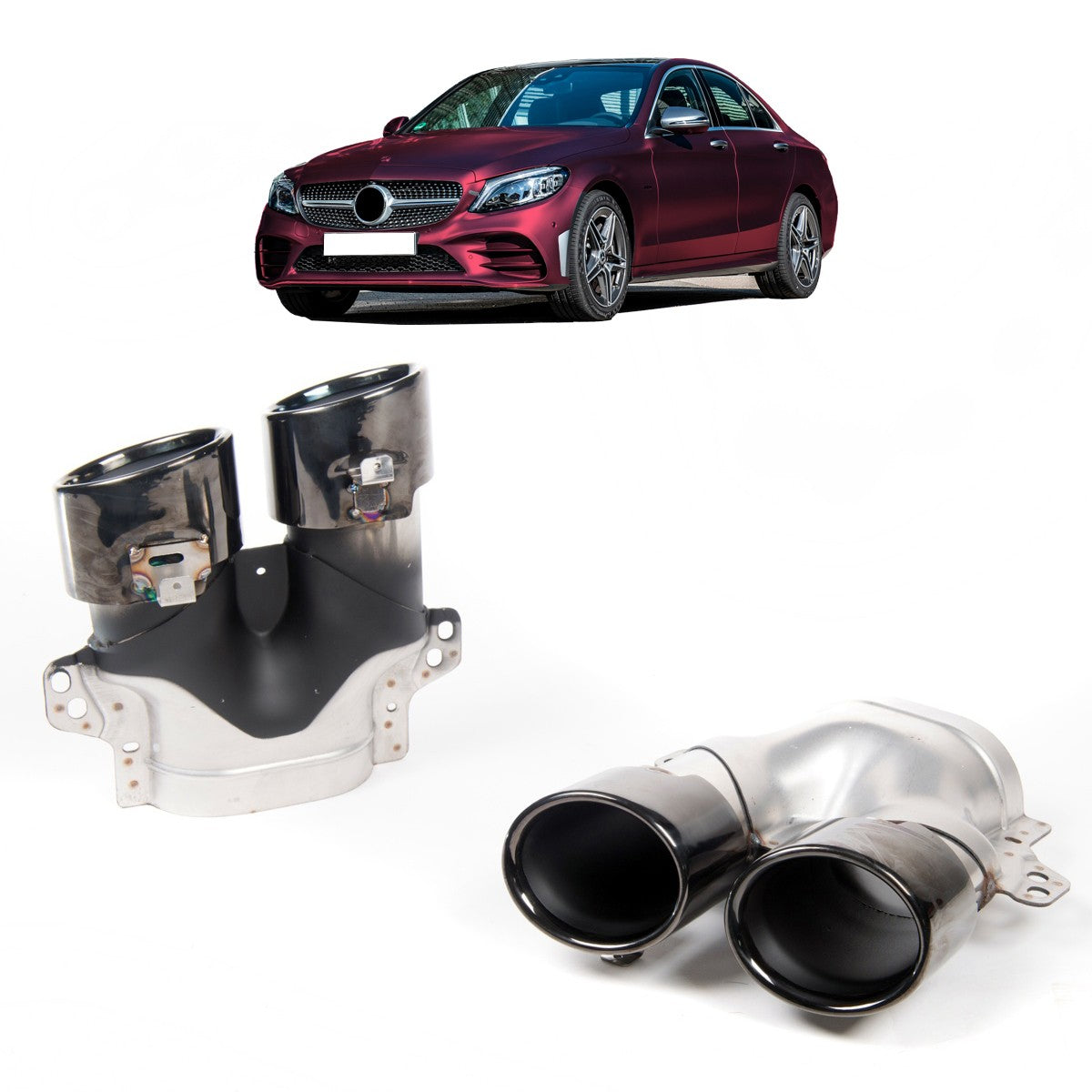 Auspuffendrohre Schwarz passend für Mercedes C-Klasse W205 GLC X253 2019-2021
