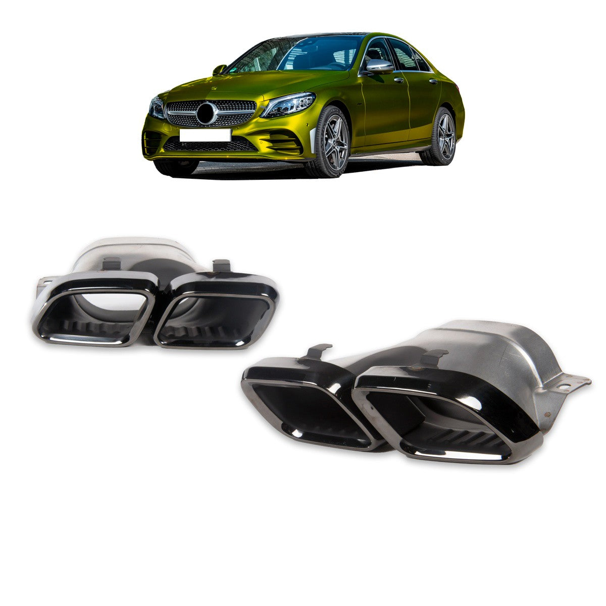 Schwarze Auspuffendrohre passend für Mercedes C-Klasse W205 GLC X253 2019-2021