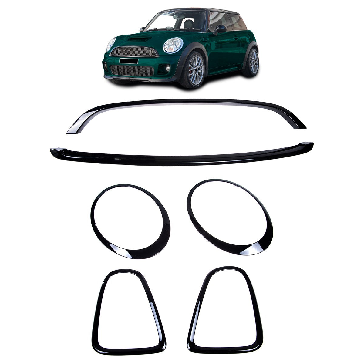 Hochglanz Schwarz De-Chroming Zierleisten Set passend für MINI Hatchback R56 2006-2013