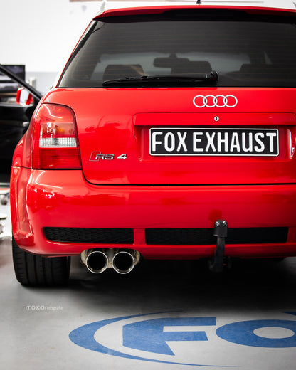 Audi RS4 B5 - Edelstahl-System End- und Vorschalldämpfer 90mm - 2x90 Typ 25 - inkl. Y-Adapter auf 76mm Downpipes