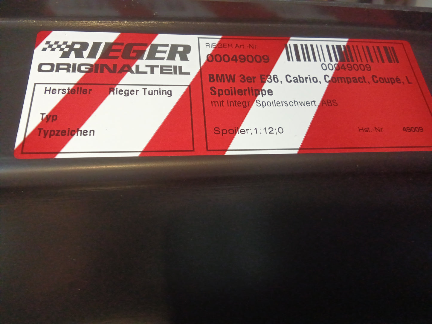BMW 3er E36 Rieger Spoilerlippe    mit integr. Spoilerschwert, ABS, 
inkl. Gutachten, Montagezubehör (00049009)