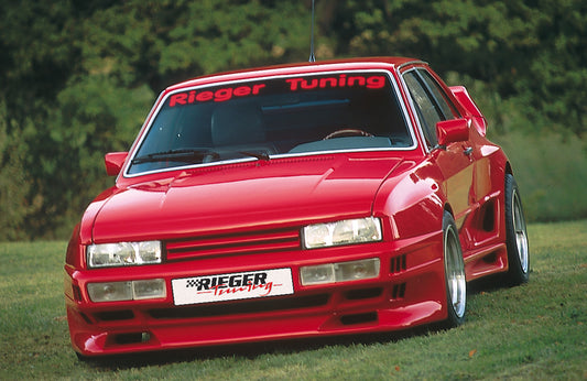 VW Scirocco 1 Rieger Grillspoiler Breitbau II  mit integr. Kühlergrill, ohne Aussparung für Emblem, GFK, 
Gutachten, Montagezubehör