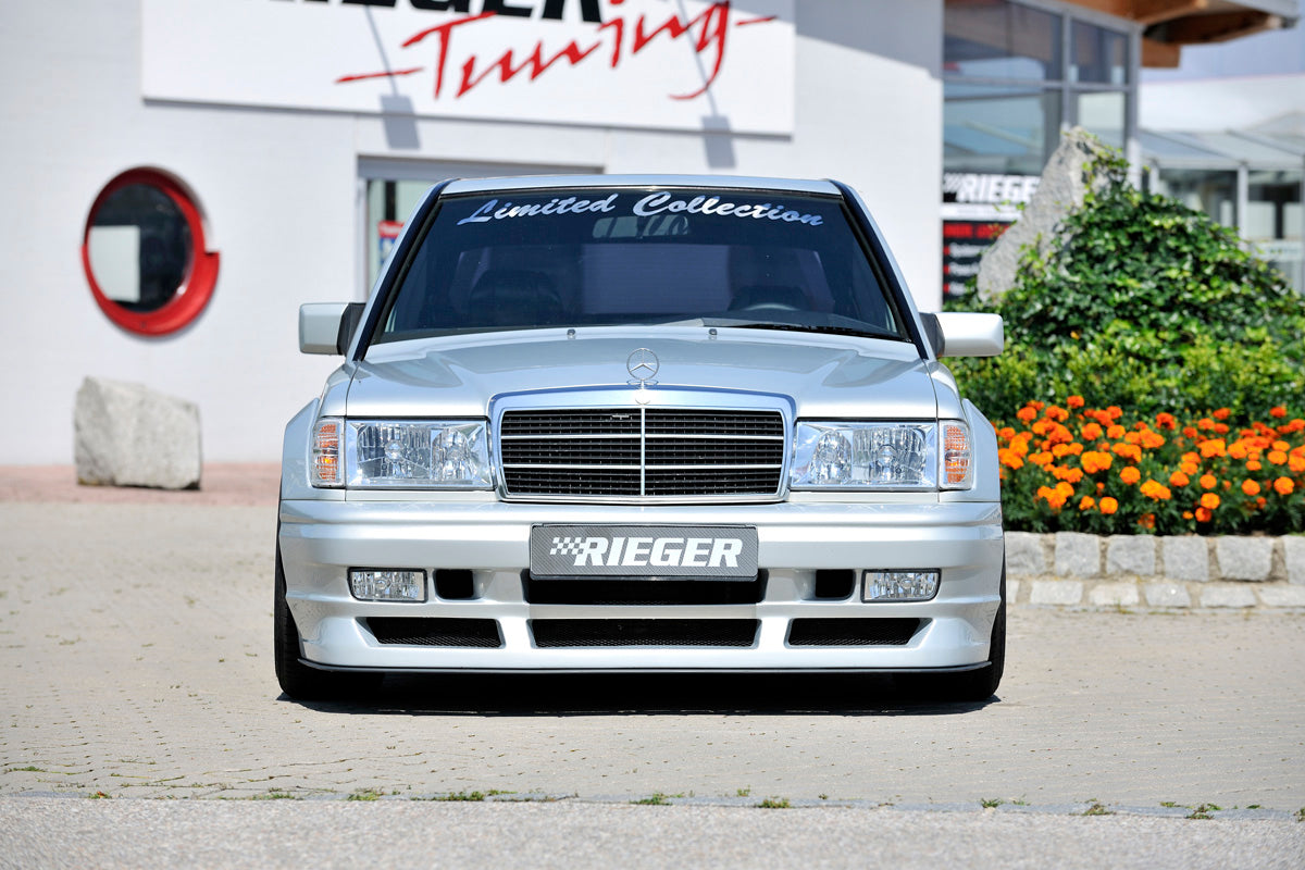 Mercedes 190 (W201) Rieger Spoilerstoßstange Breitbau II für Seriengrill mit Aussparung für NSW, GFK, 
inkl. Montagezubehör