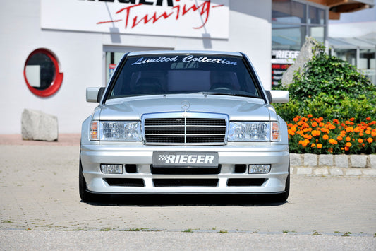 Mercedes 190 (W201) Rieger Spoilerstoßstange Breitbau II für Seriengrill mit Aussparung für NSW, GFK, 
inkl. Montagezubehör