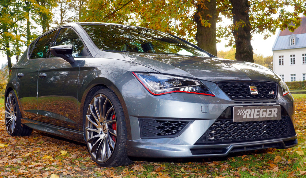 Seat Leon Cupra (5F) Rieger Spoilerlippe  mit zusätzlichen Lüftungsschlitzen, ABS, 
inkl. Montagezubehör, Alugitter, ABE