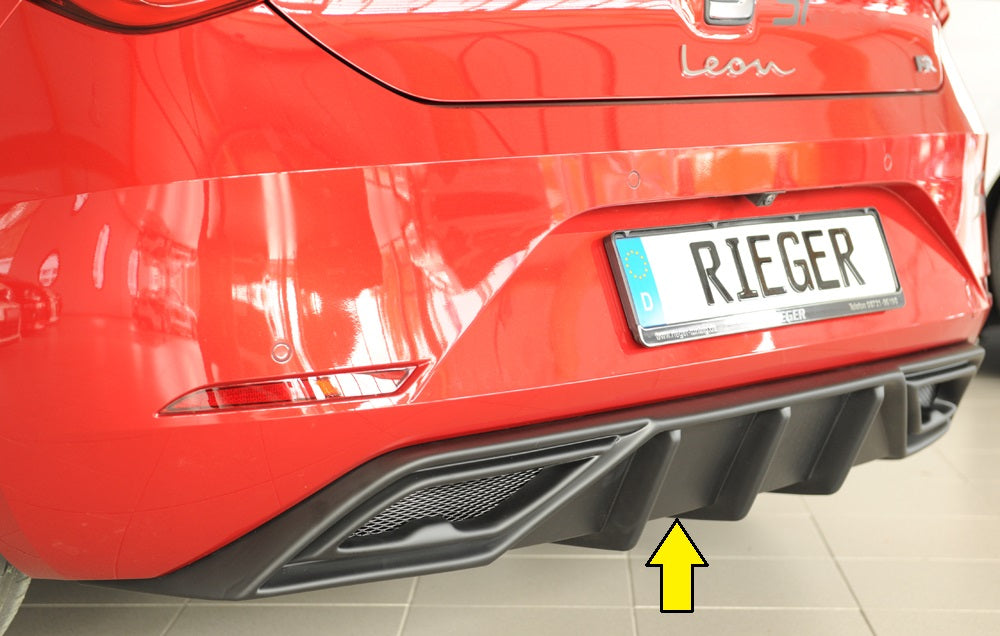 Seat Leon (KL) Rieger Heckeinsatz für orig. ESD für orig. Endschalldämpfer, ohne Endrohraussparung, ABS, 
inkl. Alugitter,...