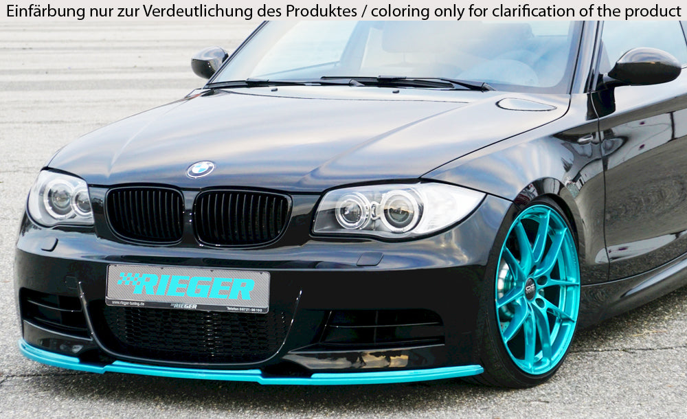BMW 1er E82, E88  (182 / 1C) Rieger Spoilerschwert nur für M-Paket-Frontschürze gekantete Version, für orig. Frontschürze, ABS, für Fzg. mit M-Technik, 
inkl. Montagezubehör, ABE