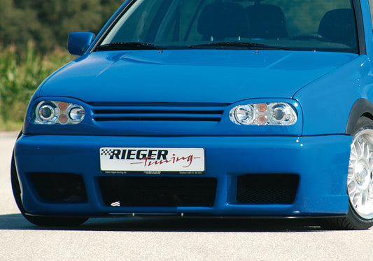 VW Golf 3 Rieger Spoilerstoßstange RS-Four-Look  -> ohne Blinkeraussparung, ohne Kiemen ohne Lüftungsschlitze, ABS, 
inkl. Alugitter, Gutachten, Montagezubehör