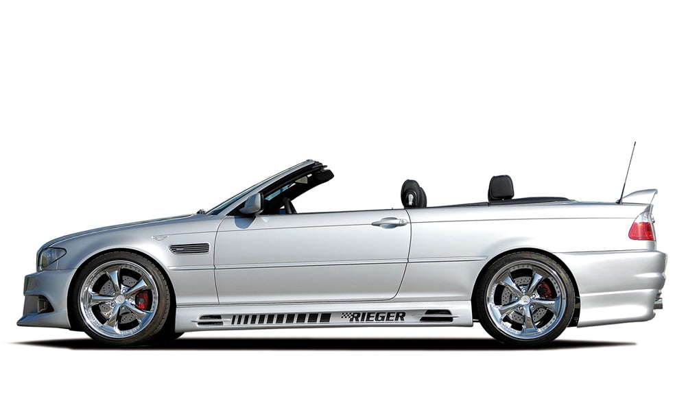 BMW 3er E46 Rieger Seitenschweller (175mm) -> nicht für Touring flache Version, links, mit Schacht und 2 Ausschnitten, ABS, 
inkl. Alugitter, Gutachten, Montagezubehör