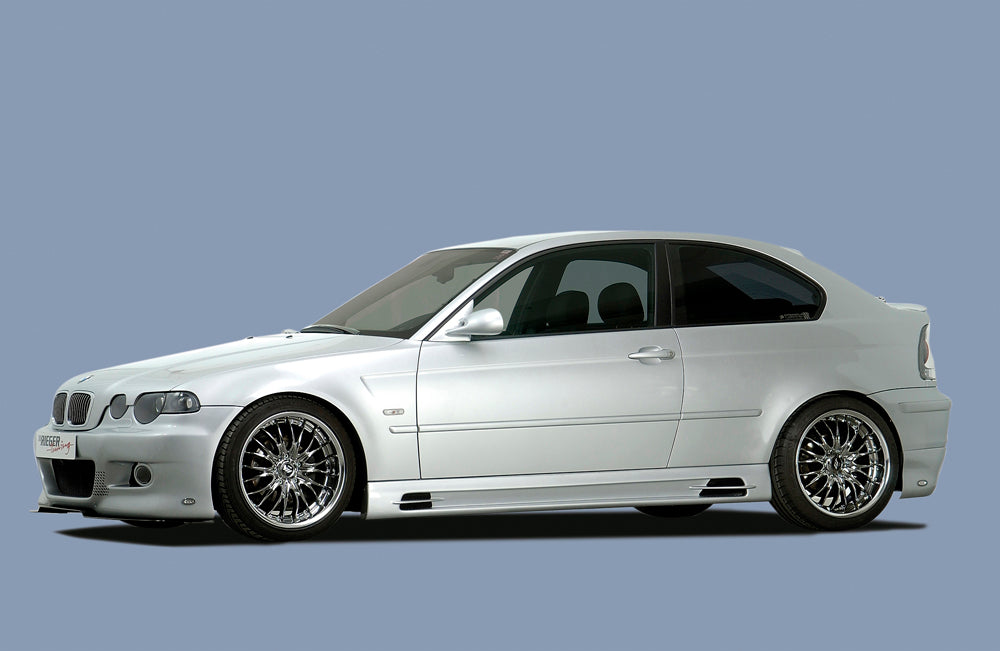 BMW 3er E46 Rieger Seitenschweller (175mm) -> nicht für Touring flache Version, links, mit Schacht und 2 Ausschnitten, ABS, 
inkl. Alugitter, Gutachten, Montagezubehör