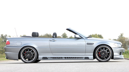 BMW 3er E46 Rieger Seitenschweller (175mm) -> nicht für Touring flache Version, links, mit Schacht und 2 Ausschnitten, ABS, 
inkl. Alugitter, Gutachten, Montagezubehör