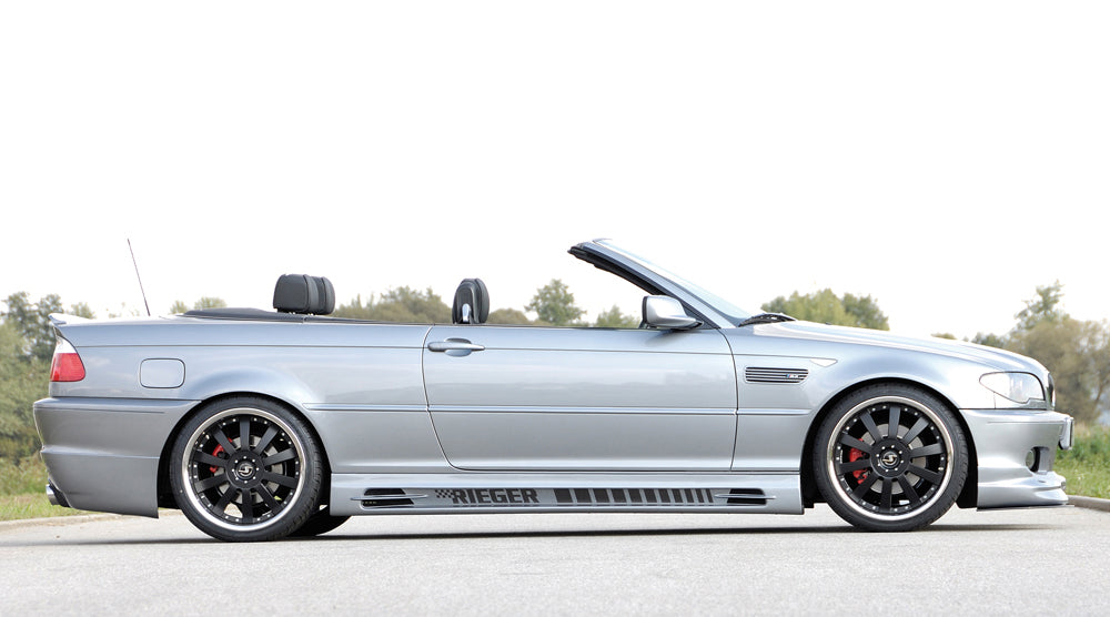 BMW 3er E46 Rieger Seitenschweller (185mm) -> nicht für Touring tiefe Version, links, mit Schacht und 2 Ausschnitten, ABS, 
inkl. Alugitter, Gutachten, Montagezubehör