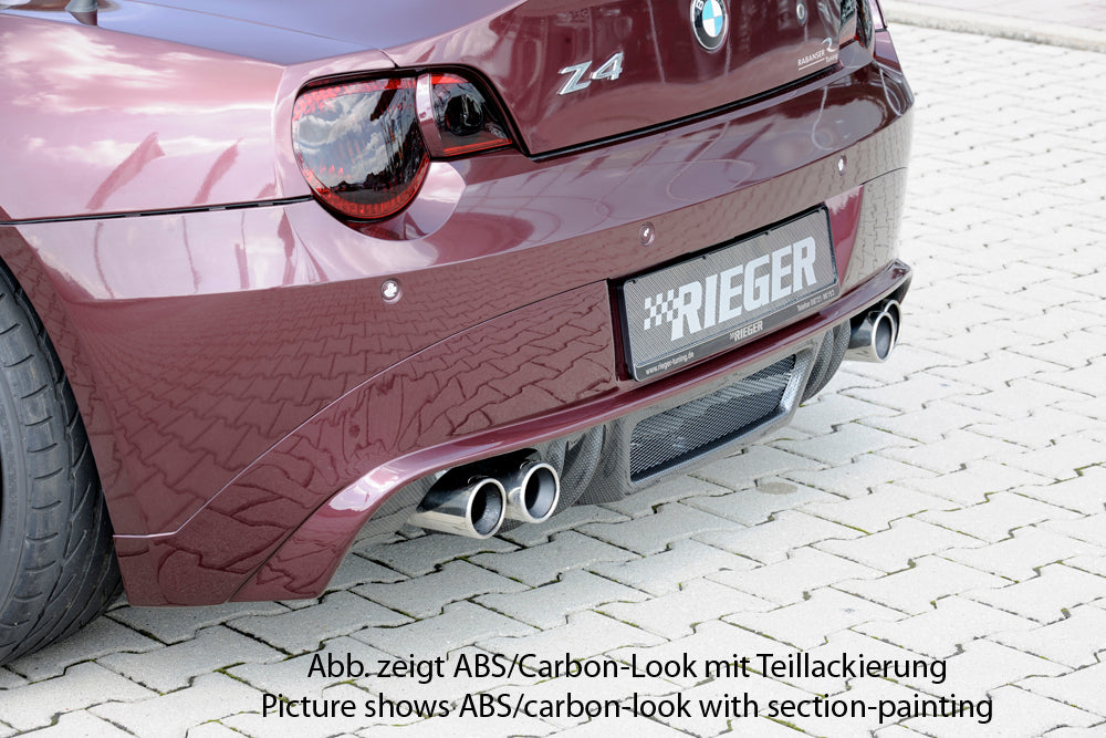 BMW Z4 (E85) Rieger Heckansatz    für Doppelendrohr li. u. re., (4x76mm ø), ABS, 
inkl. Alugitter, Montagezubehör, Gutachten