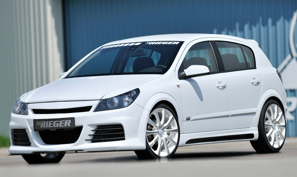 Opel Astra H Rieger Spoilerstoßstange  ABS, für Fzg. mit OPC und ohne OPC, 
inkl. Montagezubehör, Alugitter, Lüftungsschacht, Lufteinlassblende, ABE