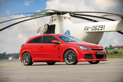 Opel Astra H Rieger Spoilerstoßstange  ABS, für Fzg. mit OPC und ohne OPC, 
inkl. Montagezubehör, Alugitter, Lüftungsschacht, Lufteinlassblende, ABE